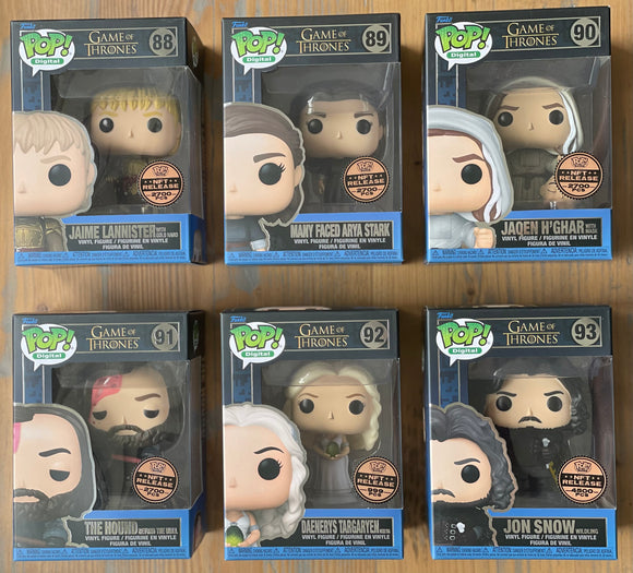 Funko Pop! Digital: Game of Thrones - Complete Set of 6: Daenerys with Egg, Jaime Lannister, Arya, Jaqen, The Hound & Jon Snow