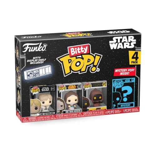 Funko Bitty POP! Star Wars - Luke Skywalker™, Obi-Wan Kenobi™, Jawa™ and A Surprise Mystery Mini Figure - 0.9 Inch (2.2 Cm) Collectable - Stackable Display Shelf Included - Gift Idea - Cake Topper