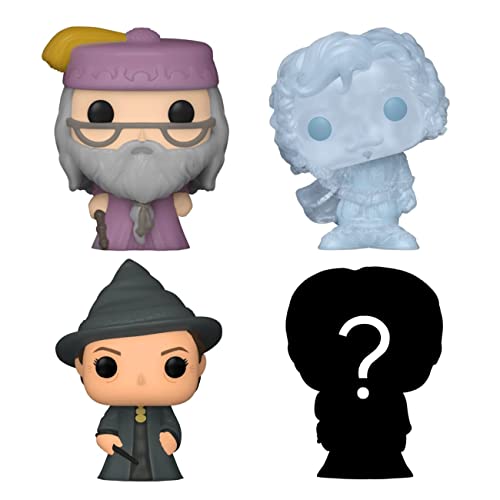 Funko Bitty POP! Harry Potter - Albus Dumbledore™, Nearly Headless Nick™, Minerva McGonagall™ and A Surprise Mystery Mini Figure - 0.9 Inch (2.2 Cm) Collectable - Stackable Display Shelf Included