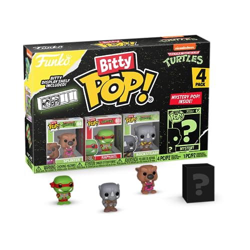 Funko Bitty POP! Teenage Mutant Ninja Turtles - Splinter, Raphael, Rocksteady and A Surprise Mystery Mini Figure - 0.9 Inch (2.2 Cm) - TMNT Collectable - Stackable Display Shelf Included - TV Fans