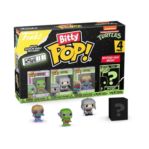Funko Bitty POP! Teenage Mutant Ninja Turtles - Leonardo, Michelangelo, April O’Neil and A Surprise Mystery Mini Figure - 0.9 Inch (2.2 Cm) - TMNT Collectable - Stackable Display Shelf Included