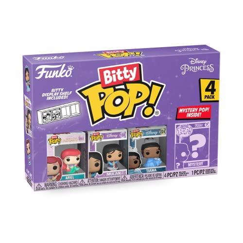 Funko Bitty POP! Disney Princess - Ariel, Mulan, Tiana and A Surprise Mystery Mini Figure - 0.9 Inch (2.2 Cm) Collectable - Stackable Display Shelf Included - Gift Idea - Party Bags Stocking