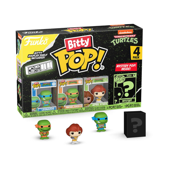 Funko Bitty POP! Teenage Mutant Ninja Turtles - Leonardo, Michelangelo, April O’Neil and A Surprise Mystery Mini Figure - 0.9 Inch (2.2 Cm) - TMNT Collectable - Stackable Display Shelf Included