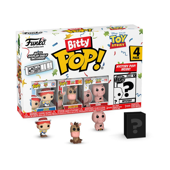 Funko Bitty Pop! Toy Story - Jessie 4PK - Jessie, Bullseye, Hamm and A Surprise Mystery Mini Figure - 0.9 Inch (2.2 Cm) Collectable - Stackable Display Shelf Included - Gift Idea - Cake Topper